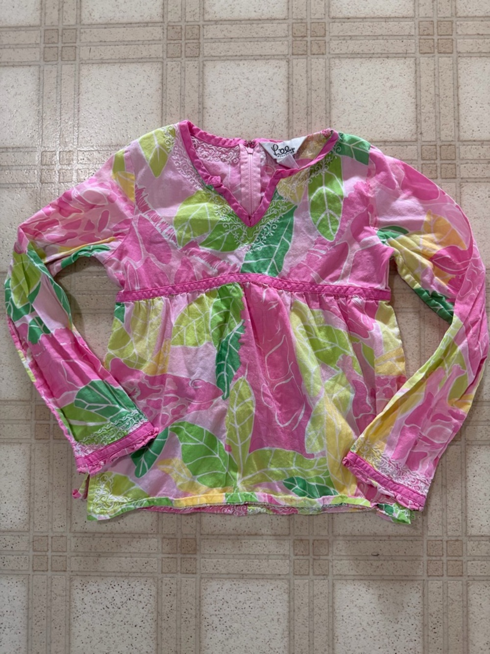 Lilly Pulitzer Leaf Print Long Sleeve Top Girls 10